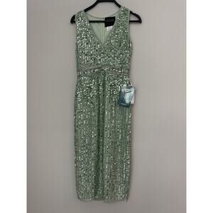 Mac Duggal Green Sequin Sleeveless V-Neck Evening Gown Dress 93606 Size 0
